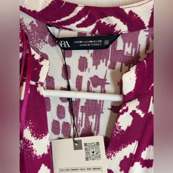 Zara Abstract Magenta Ivory   Button Front Boho tiered oversized shirt dress M - Picture 10 of 15